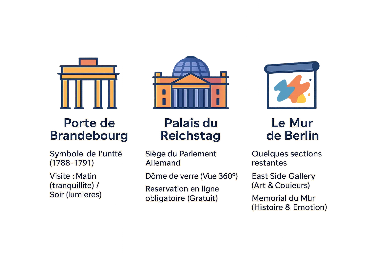 Vue sur la Porte de Brandebourg, le Reichstag et un tronçon du Mur de Berlin