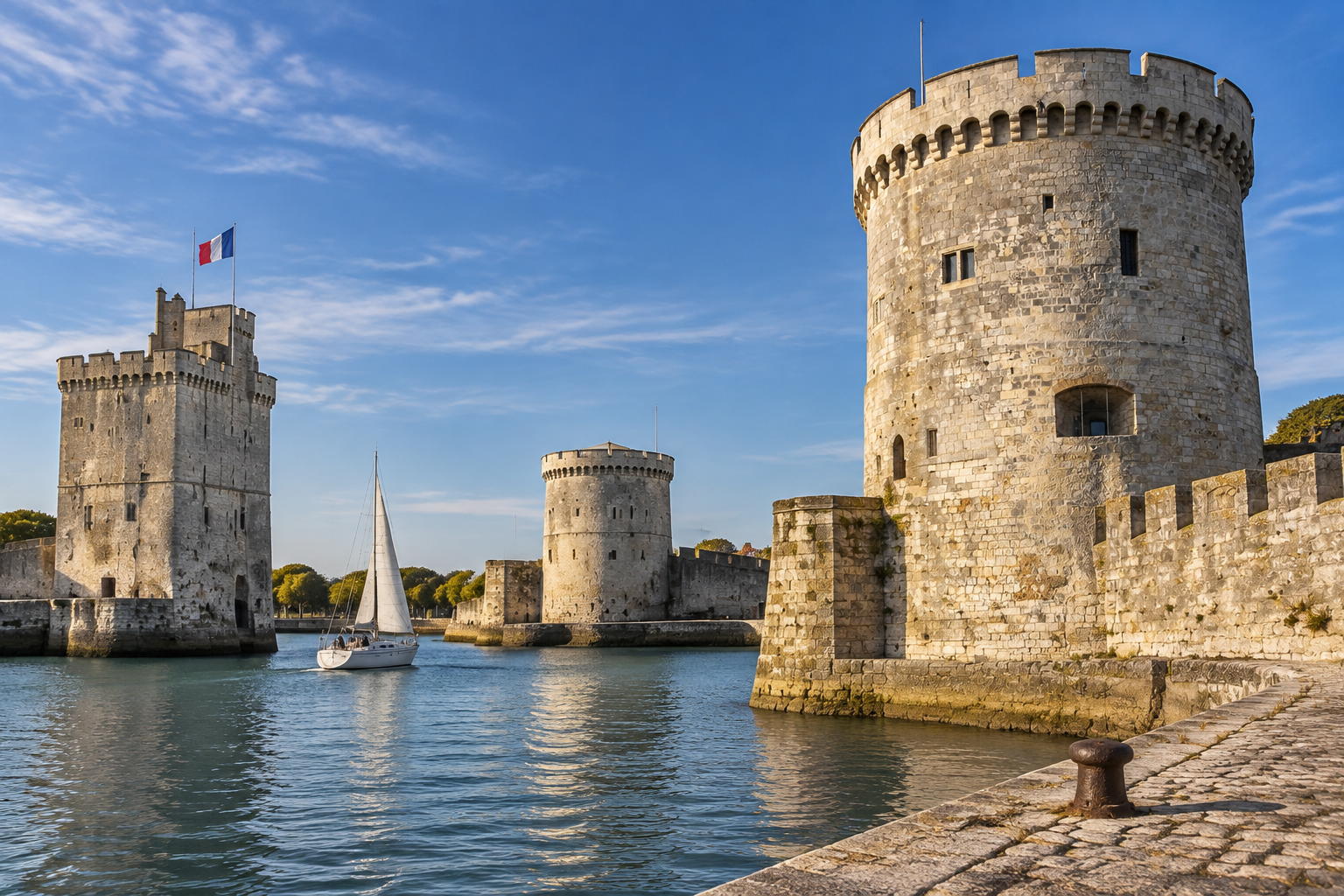 Vue du Vieux-Port de La Rochelle avec les trois tours historiques